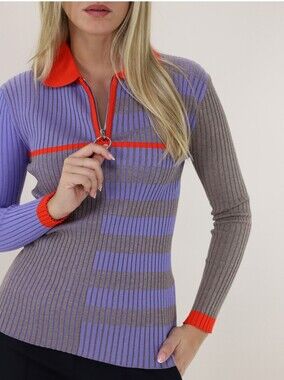 Beatrice .B Half Zip Ribbed Knit Top Size 4